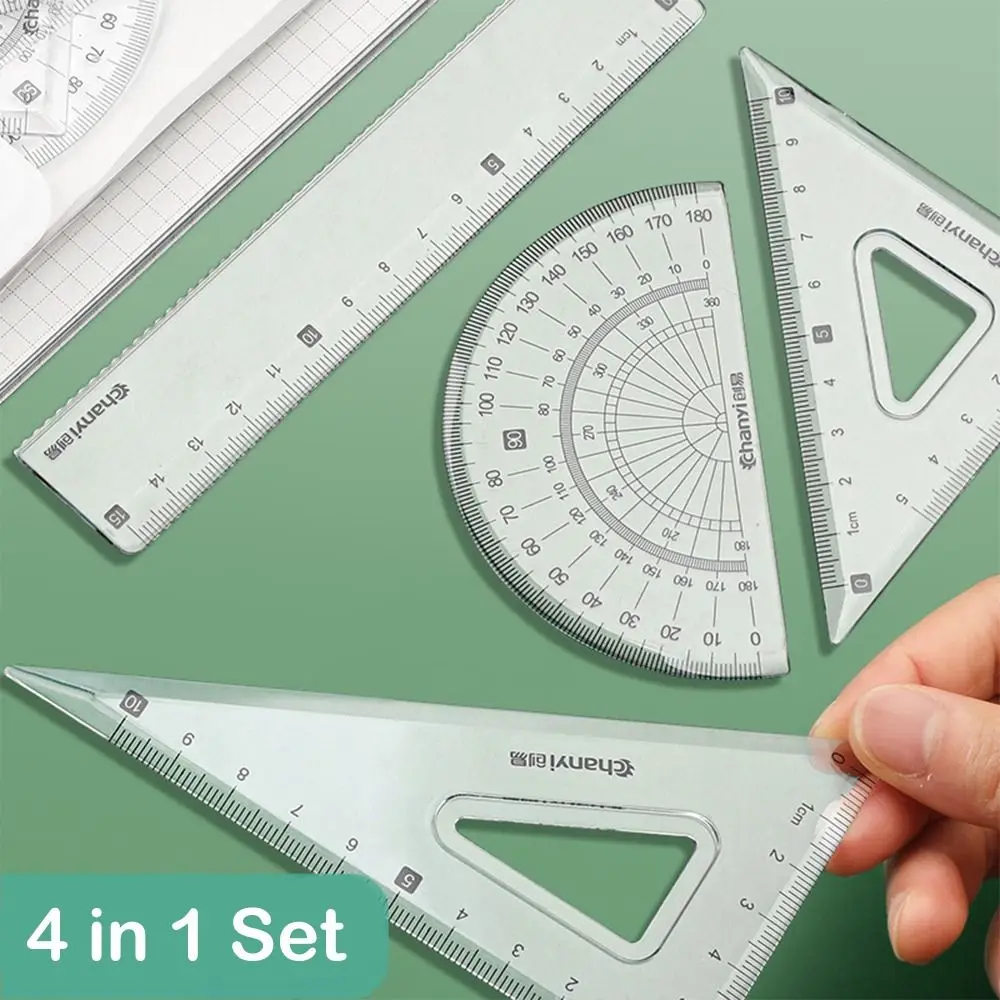 4pcs/Set Multifunctional Straight Triangle Ruler Protractor Set Transparent 4 in 1 Drafting Ruler INS Style Drawing Ruler Class