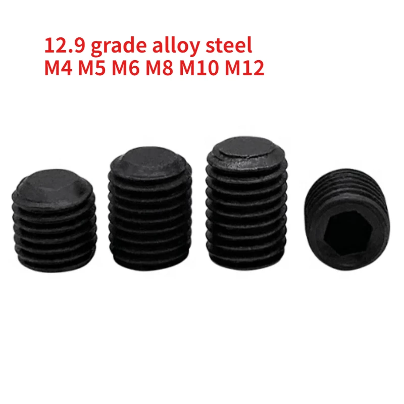

20/50/100pcs DIN913 Black Grade 12.9 Steel Fine Tooth Hexagonal Flat End Set Screw M4 M5 M6 M8 M10 M12