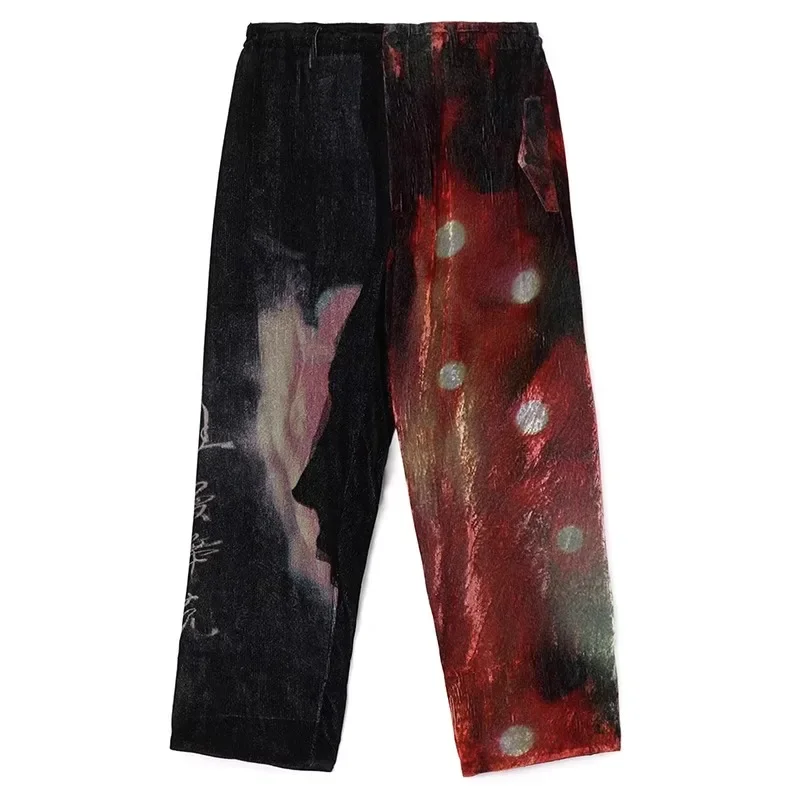 YOJI OOAK التصميم الأصلي تصميم اللون الأحمر والأسود التباين غير المتكافئة طباعة فضفاضة نمط الظلام السراويل عارضة #5
