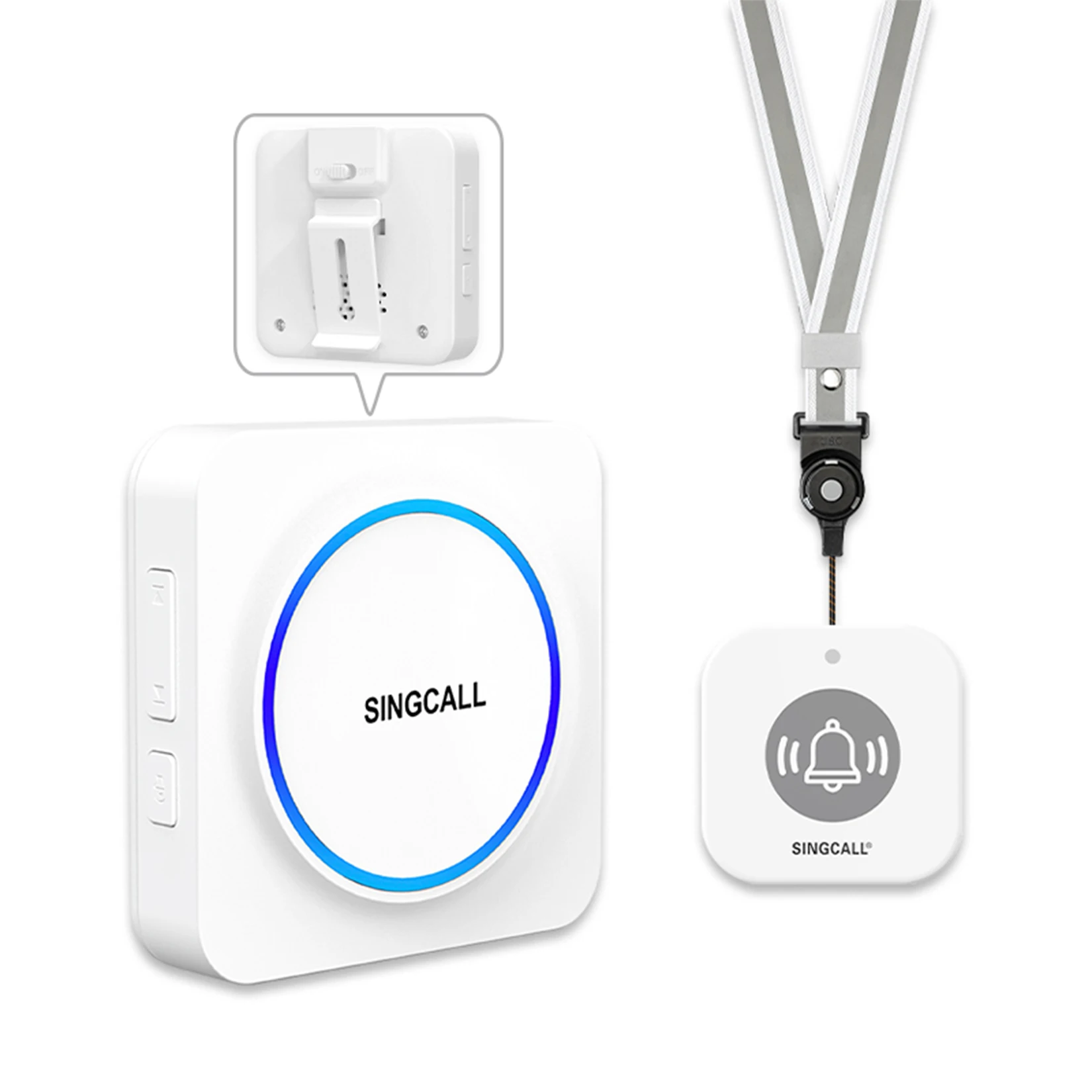 SINGCALL Wireless Caregiver Pager, Panic Alarm System with 32 Chimes Rechargeable Portable Receiver SC-R60, Panic Button