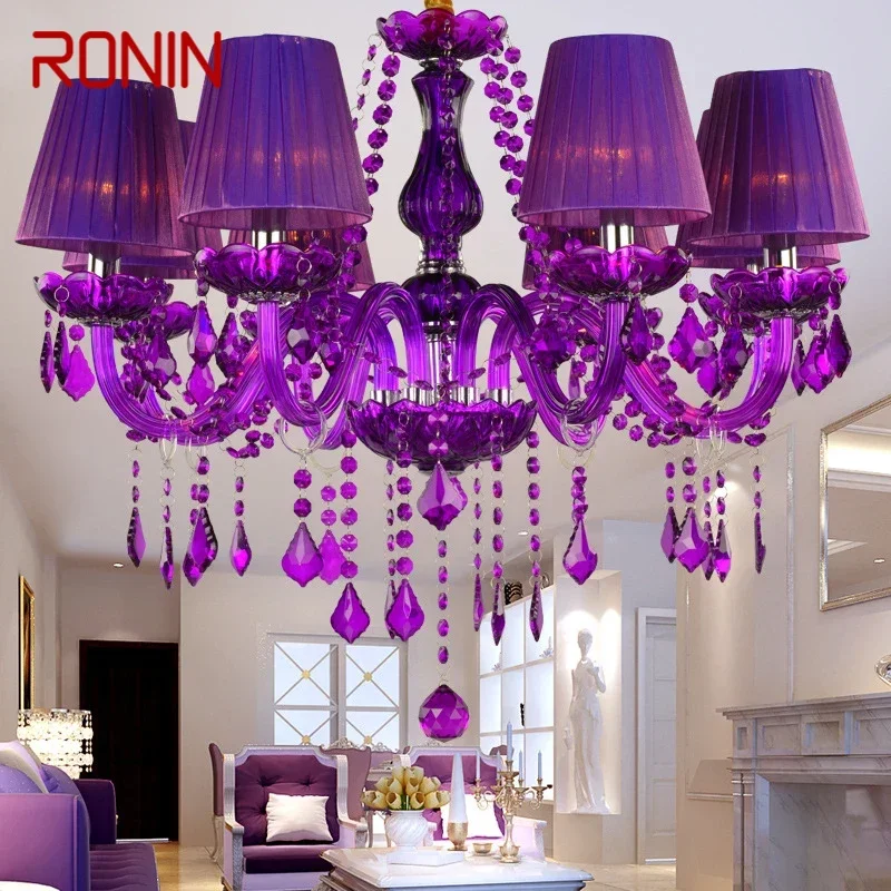 

RONIN European Style Crystal Pendent Lamp Purple Candle Lamp Luxurious Living Room Restaurant Bedroom Clothing Store Chandelier