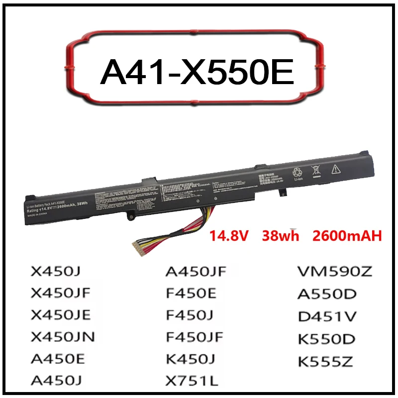 A41-X550E Li-ion Laptop Battery for ASUS X450JF X751L X751LA X751M K751L R751J R752L F751L F751M K550Z K550D K555Z D451E P750L