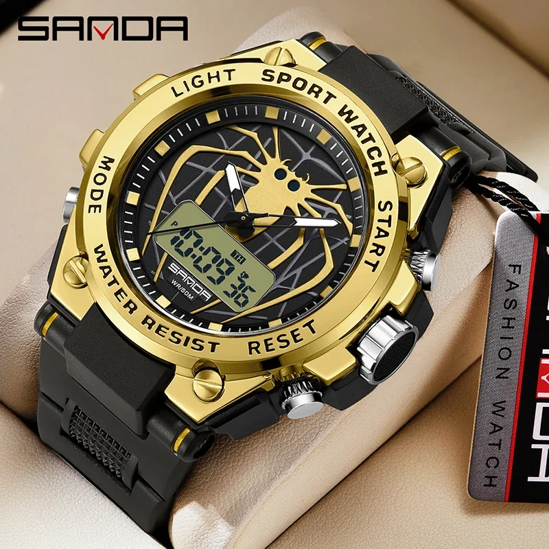 Sanda 3159 New Spider dial fluorescent night light waterproof electronic watch fashionable and personalized watch