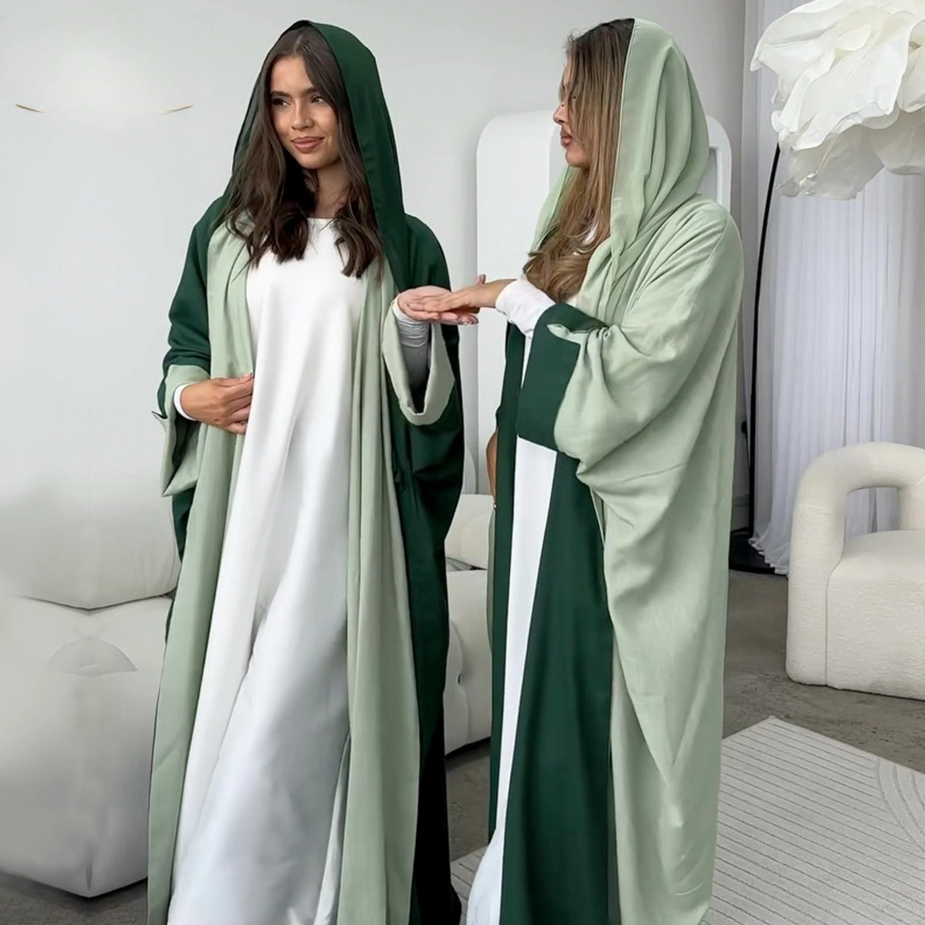 

Muslim Fashion Abaya Islamic Muslim Women Elegant Modest Open Abaya Arab Dubai Dress Reversible Linen Cardigan Abayas Women