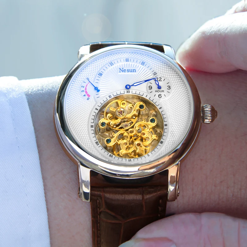 NESUN automatic mechanical men's watch, multi-functional luminous stainless steel classic business men's watch