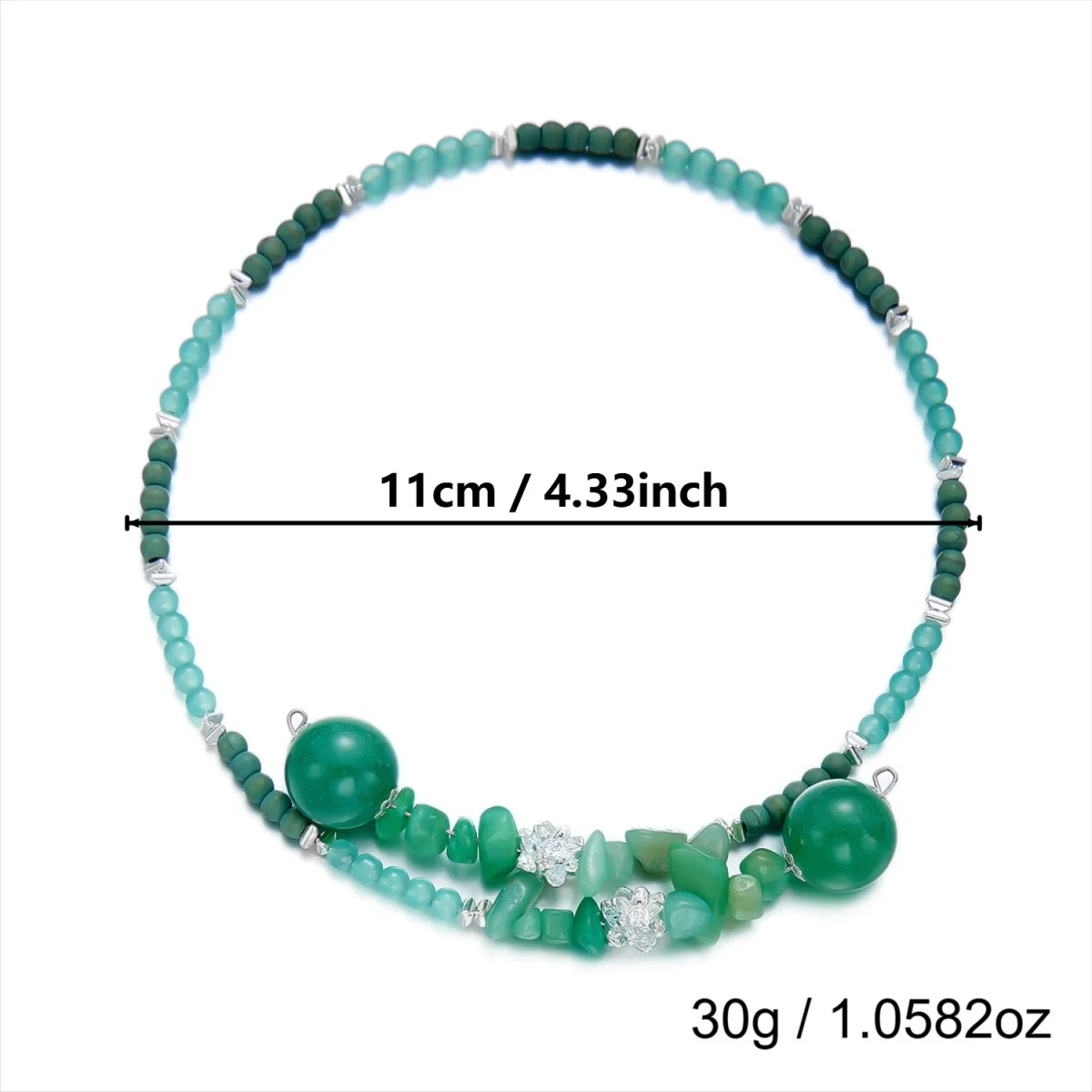 Vintage Ethnische Grüne Naturstein-Halskette mit Unregelmäßigen Perlen für Frauen und Männer, Chinesischer Stil, Silberfarbener Lotusblumen-Choker Schmuck – Detail 26