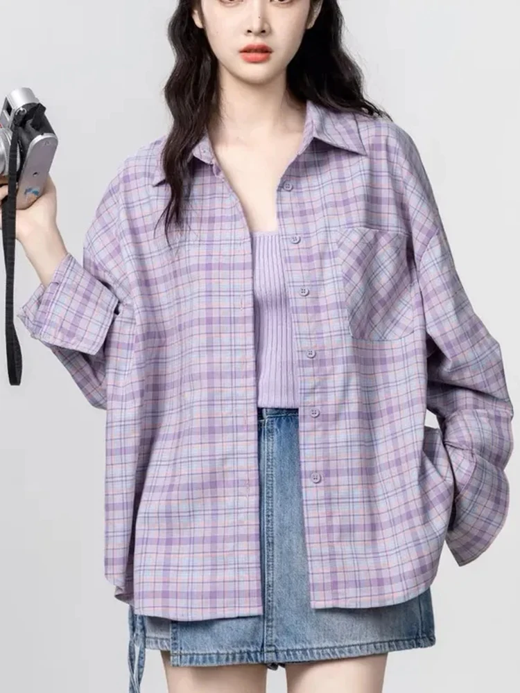 Camicia a maniche lunghe a righe giapponesi Donna Camicetta monopetto casual vintage Autunno Nuovo top in cotone 100% a prova di sole allentato da donna