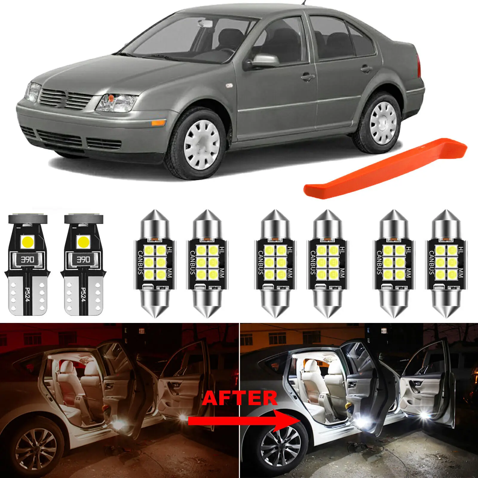 Winetis 11Pcs 6000K White CANBUS Interior LED Lights Package Kit For 1999-2004 Volkswagen Jetta + Free Tool