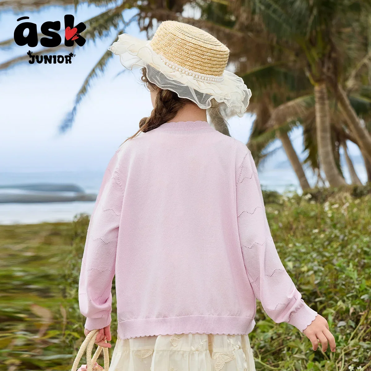 سترة جاكار مجوفة بسيطة بلون سادة للفتيات للخريف للأطفال #2