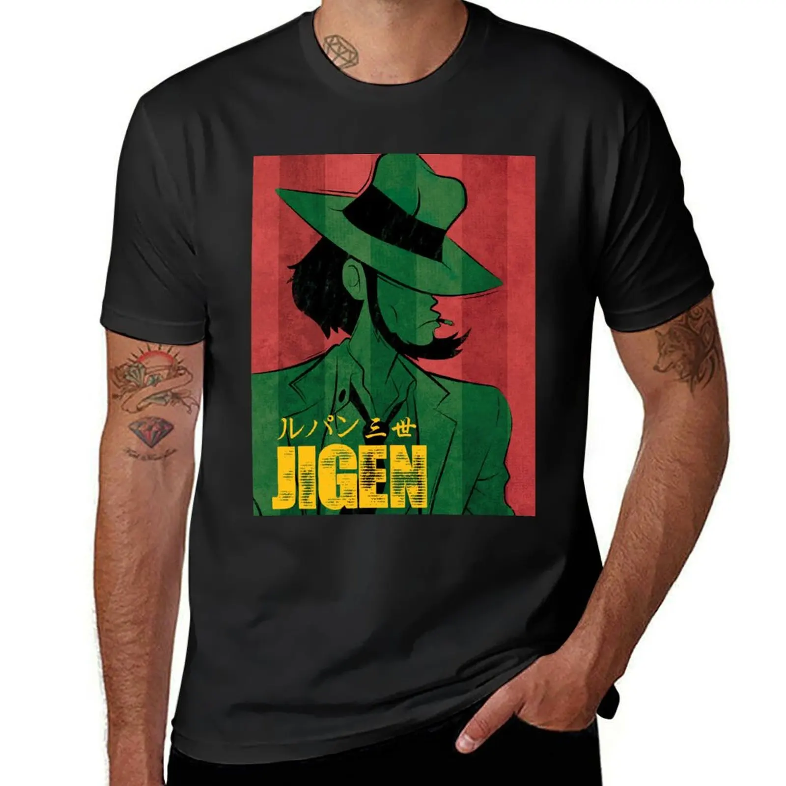 

036 Jigen vintage T-Shirt summer top blacks boys animal print mens funny t shirts