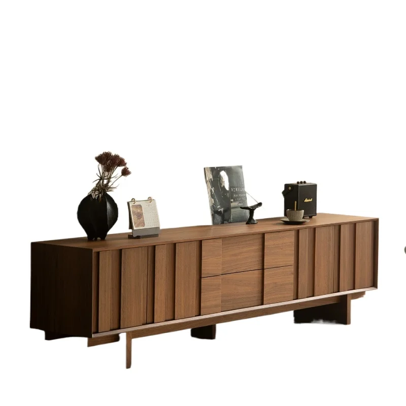 

Medieval walnut solid wood floor-to-ceiling TV cabinet, coffee table new home living room storage locker integrated