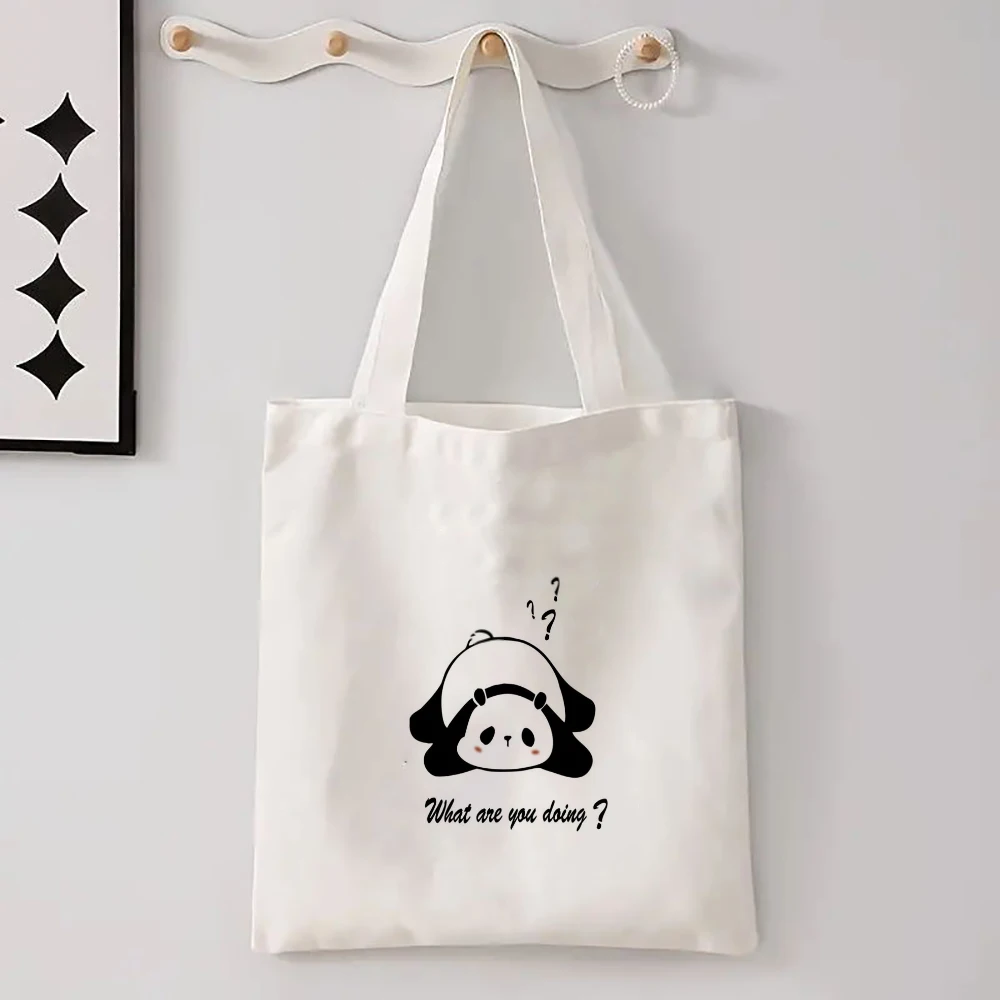 Kawaii Chic Cartoon Animals Cat Large Capacity Canvas Tote Bag Butterfly, Panda Stylish Shoulder Bag for Women