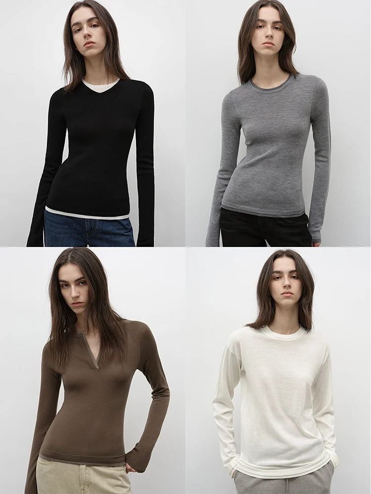 

Faionable mat Color Blo Woolen Knitwear Multi Collar Sle Commute Sle Autumn Collection Women's Long Sve Cre...