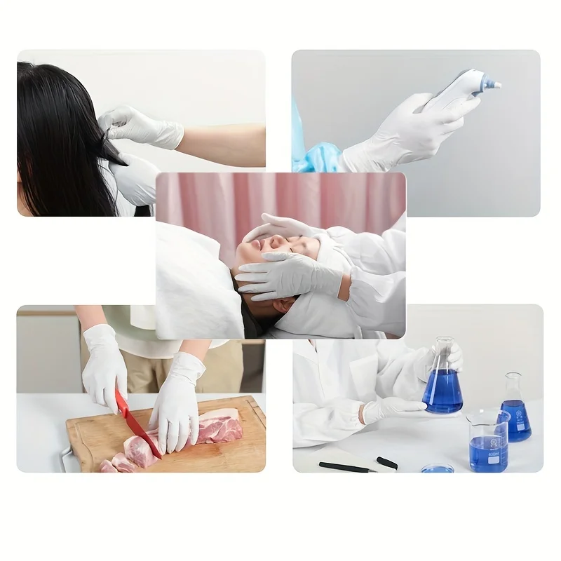 20pcs White Disposable Nitrile Gloves, Powder Free Gloves, Durable Household Cleaning Gloves, Waterproof Oil-proof Gloves