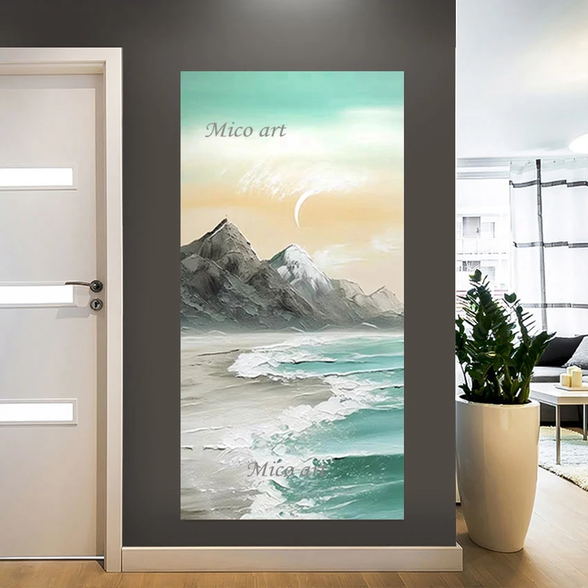 Mountain Scenery Canvas Art Wall Frameless Office Decor Artwork Acrylic Picture 3d Beach Sea Wave Abstract Oil Painting Gift