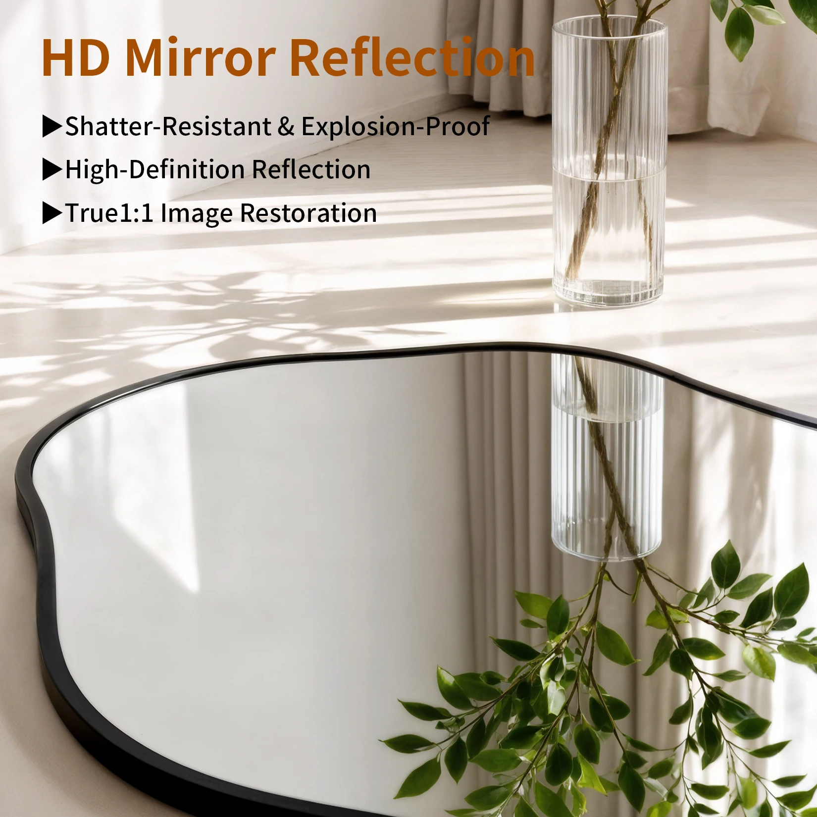 Asymmetrical Black Wall Mirror, Large Irregular Modern Wall Mounted Mirror with Aluminum Alloy Frame, Unique Freeform Decorative Art Mirror for Living Room, Bedroom, Entryway & Hallway