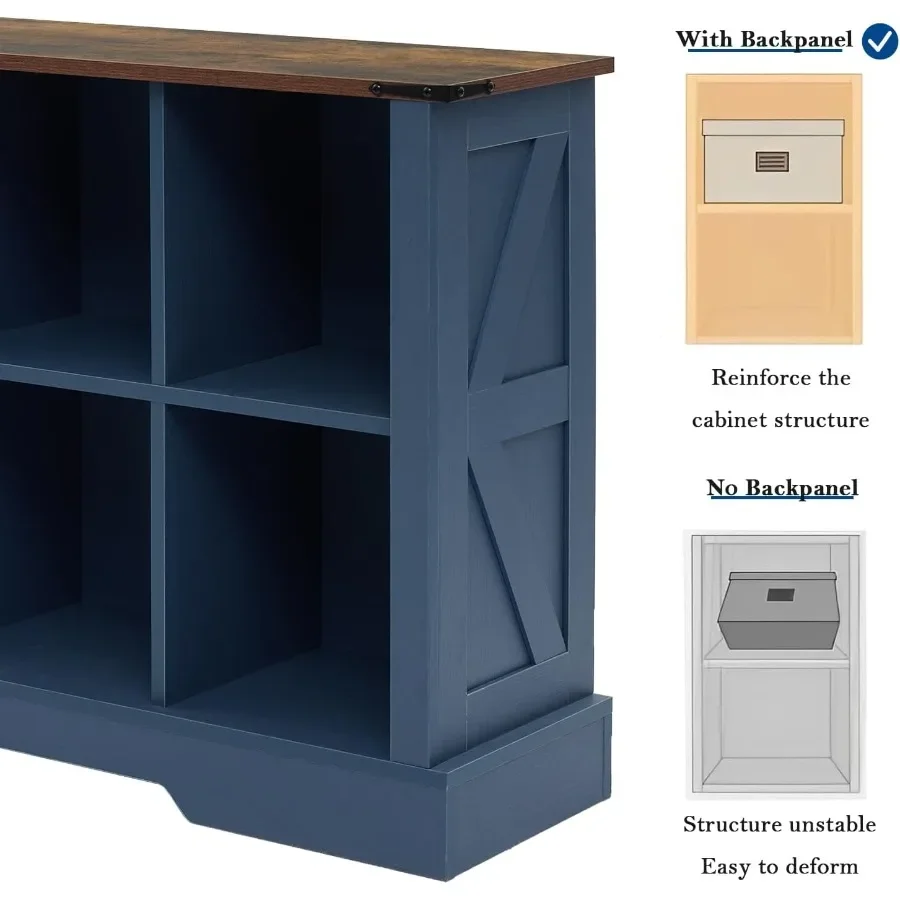 8 Cube Storage Organizer, 2-Tier Book Shelf with LED Lights, Farmhouse Wood Display Bookcase Cabinet for Living Room, Bedroom, view 5