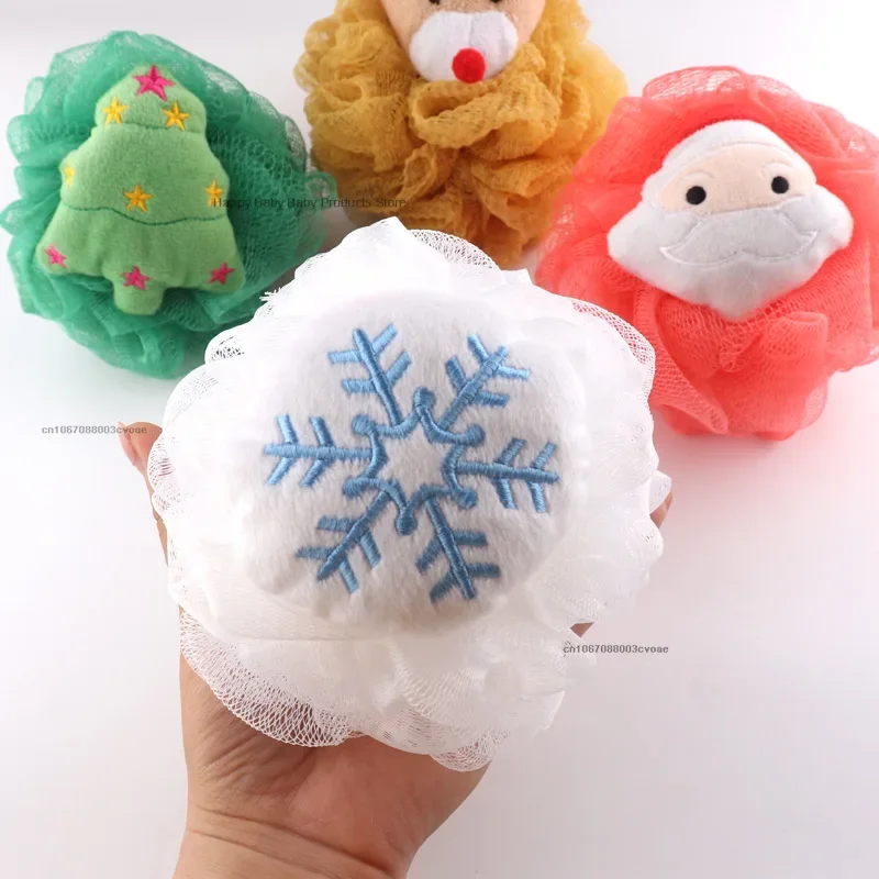 Bath Sponges Christmas Tree Kids Loofah Bath Pouf Mesh Toy Bath Sponge Colorful Cartoon Body Scrubber Balls Shower Mesh for Kids