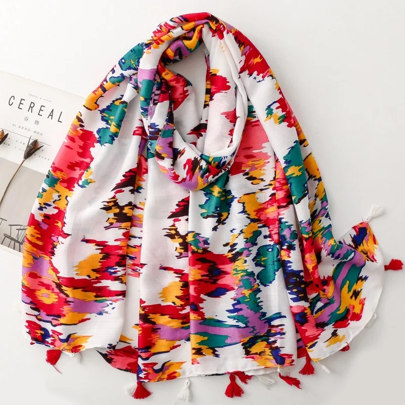 

Художественный граффити, цветной шарф, женский мягкий зимний платок, теплый шарф с бахромой на шею, винтажный модный праздничный стиль