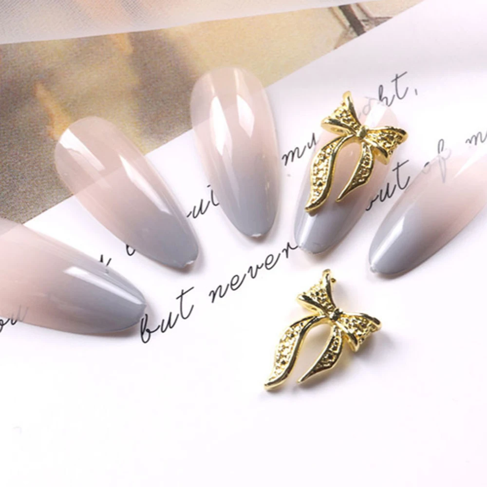 20pcs Bow Nail Charms Gold Silver Nail Decoration for Manicure Accessories DIY Charms Ribbon 3D Rhinestones Nail Parts