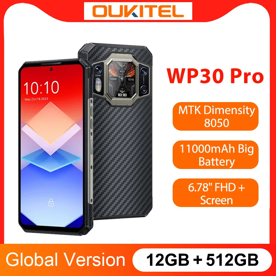 Oukitel WP30 Pro 120W 5G Rugged Smartphone android 13 12GB+512GB 11000 mAh 6.78" FHD+ Mobile Phone 108MP Cell Phone Global
