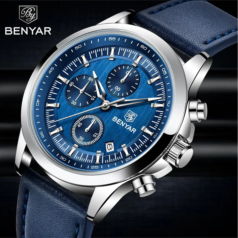 BENYAR Men's Quartz Watch 50M Waterproof 40MM Automatic Diving Watch Luxury Fashion Men's Stainless Steel Watch BY5210