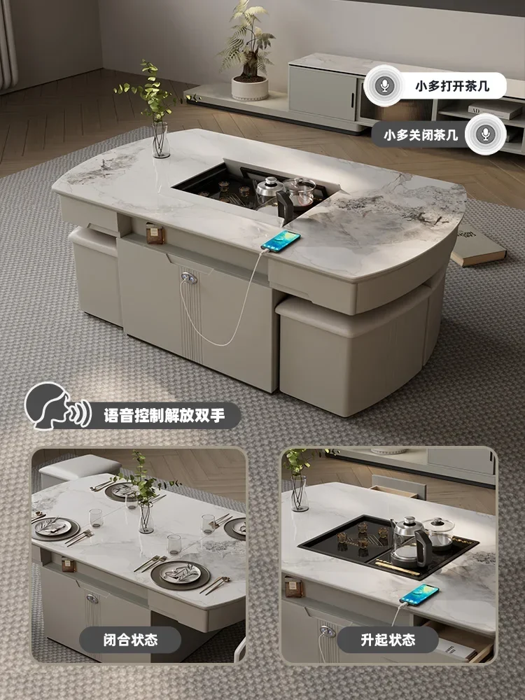 

Intelligent voice tea table integrated light luxury modern rock slab tea table