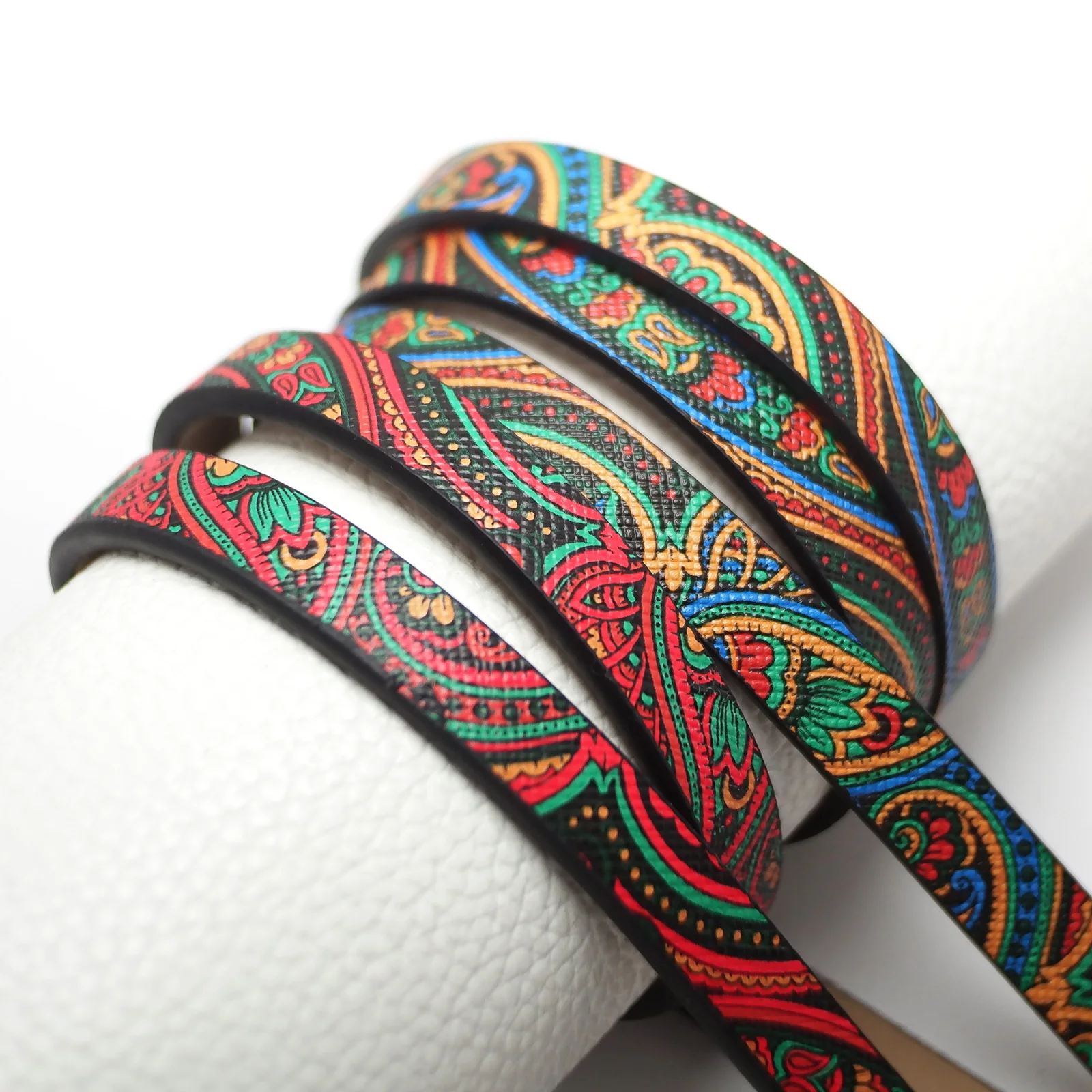 

46inch Ethnic Style Leather Cord,10mm Red Green Mixed Colors Leather Strip,Jewelry Cord,Bracelet Making,Synthetic Leather Cord