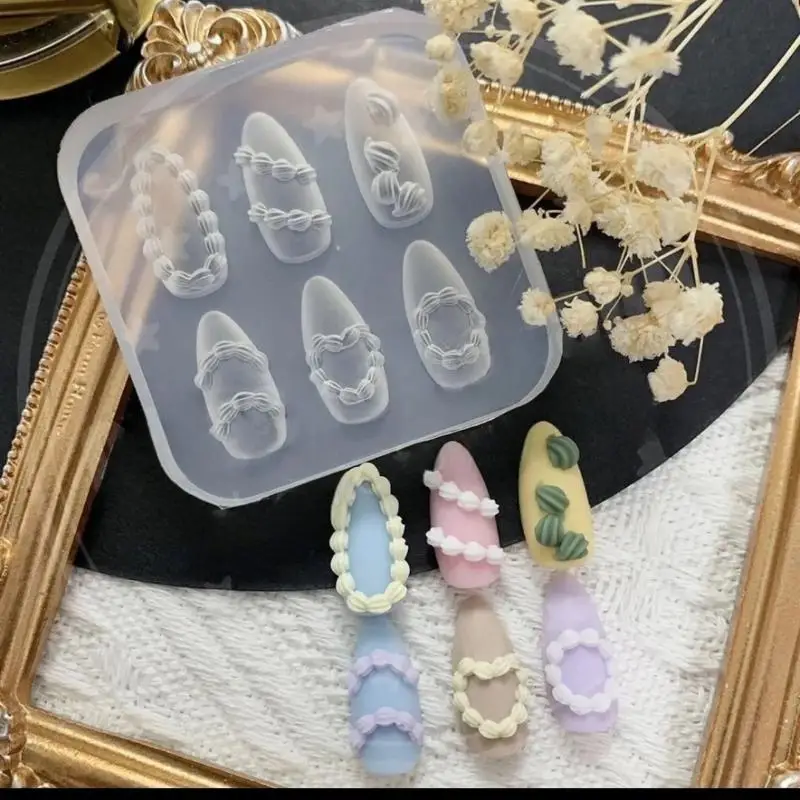 1개 케이크 크림 3D 실리콘 조각 주얼리 네일 몰드 DIY 디자인 네일 아트 장식 템플릿 (네일 참 장식 매니큐어용)