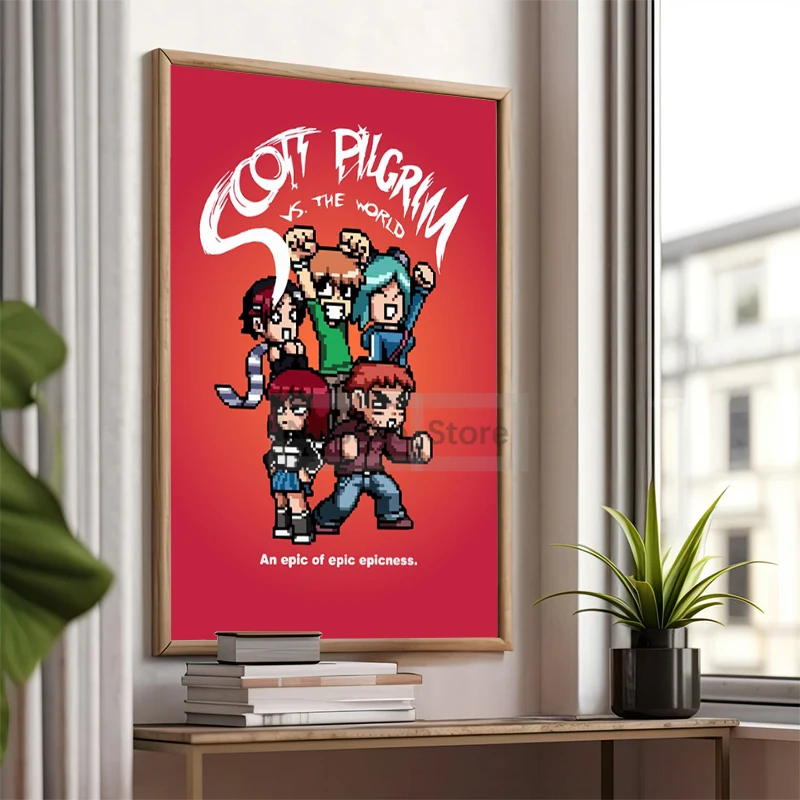 Scott Pilgrim Guitar Funny Fantasy Cartoon Character Illustration Poster Prints Canvas Painting Wall Art Picture Home Room Decor