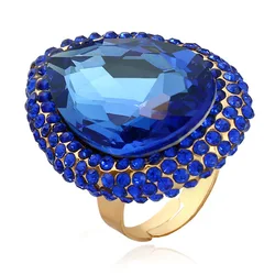 Statement Exaggerated Royal Blue Stone Chunky Adjustable Wedding Big Deep Green Finger Rings for Women Men Fashion Jewelry