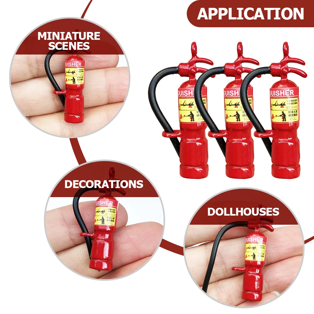 3 Pcs Mini Fire Extinguisher Small House Home Decor DIY Tools Bulk Toy Metal Models Photography Props Iron Pendant Child