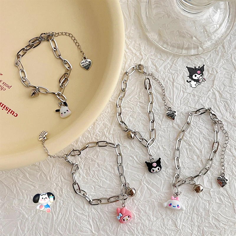 Kawaii Pochacco Bracelet Anime Cartoon Sanrio Bell Chain Bracelet Adjustable Fashion Cute Women Girls Birthday Jewelry Gift