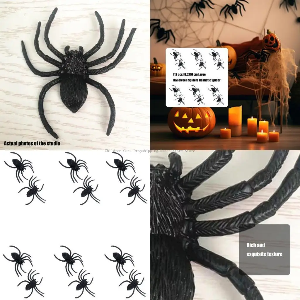 

Scary Fake Spiders 12x Halloween Decoration Display Props Scary Party Supply