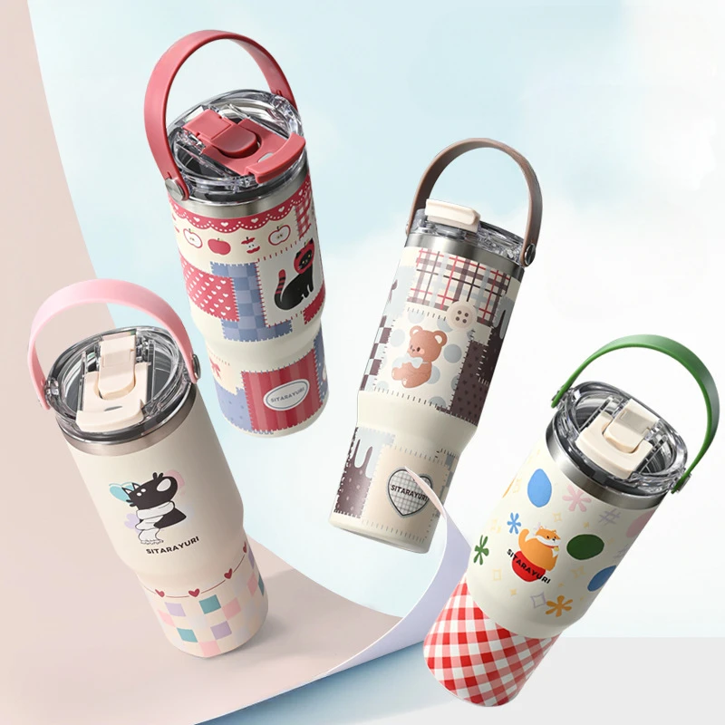 

30OZ 900ML Ice Cup Tumbler Car Stainless Steel Coffee Cup Heat Insulated Keep Warm Cold Vacuum Flask Beer Water Mug with Handle