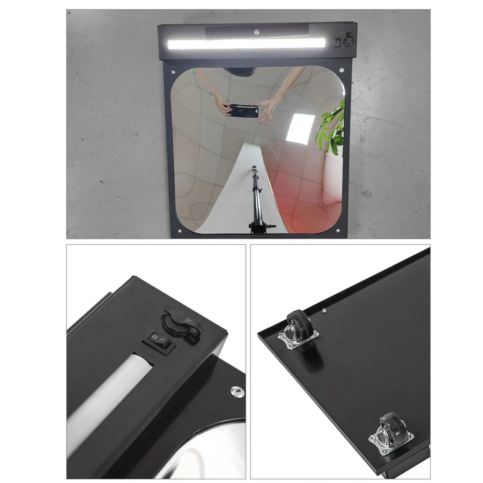 Telescoping Mirror 2X Portable Rectangular Telescopic Inspection Mirror 1100mm with  Wheel for Technicians for Hotel
