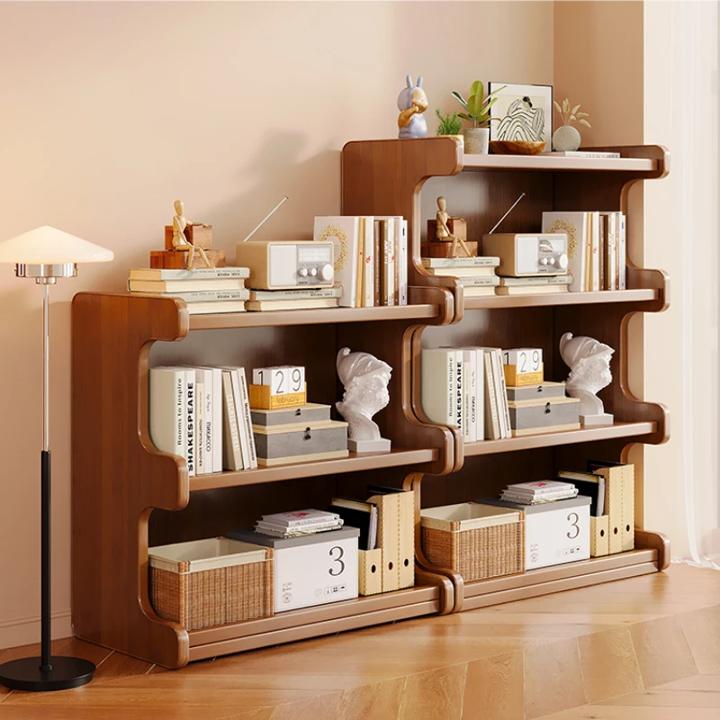 Bamboo Multi-Tier Bookshelf Storage Rack Divided Floor Bookcase Large Capacity Storage Cabinet Stable Bay Window Shelf