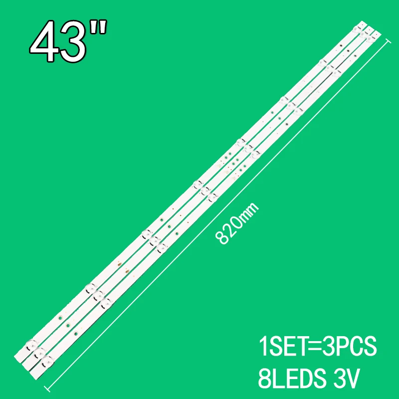 

3PCS 8LEDs 3V For 43" TV ZX43ZC332M08A1 V0 E493538 JF-AL 1901 JL.D43081330-365AS-M 43T8S ONC18