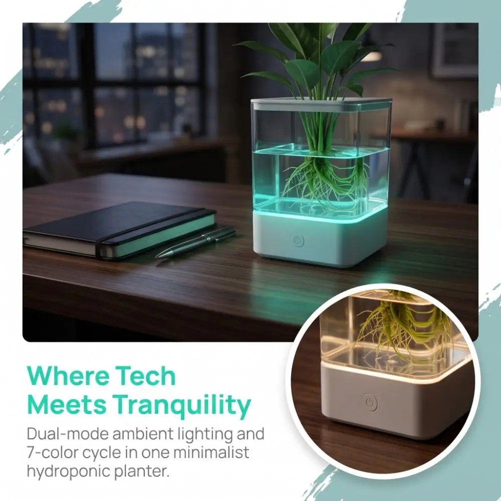 Colorful Crystal Aquarium Night Light Color Changing Dimmable USB Powered Lamp Nightstand Multifunctional Hydroponic