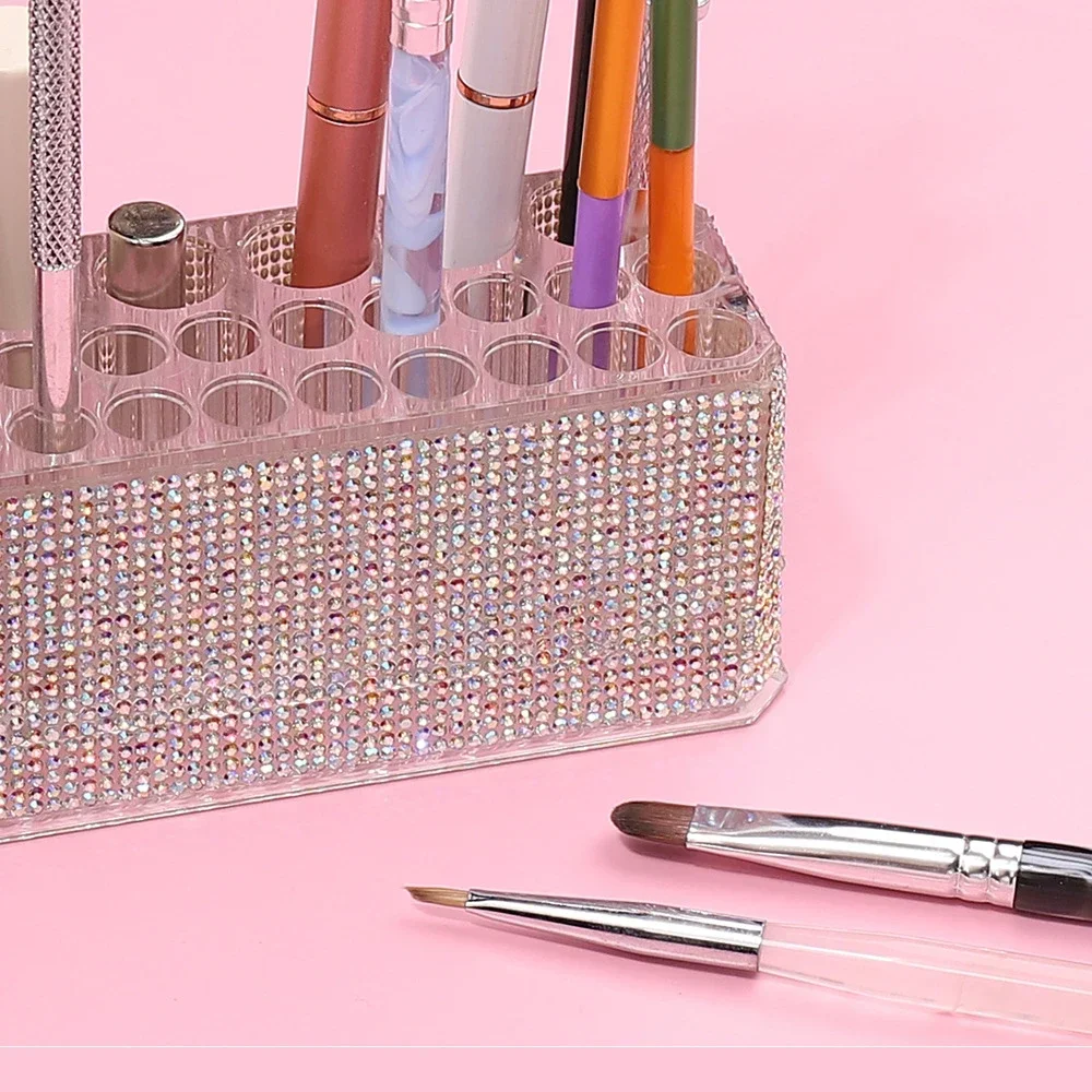 Luxury Acrylic 26-hole Nail Cosmetic Pen Holder Large Hole Eyebrow Pencil Eyeliner Storage Box Rhinestone Finishing Display Rack