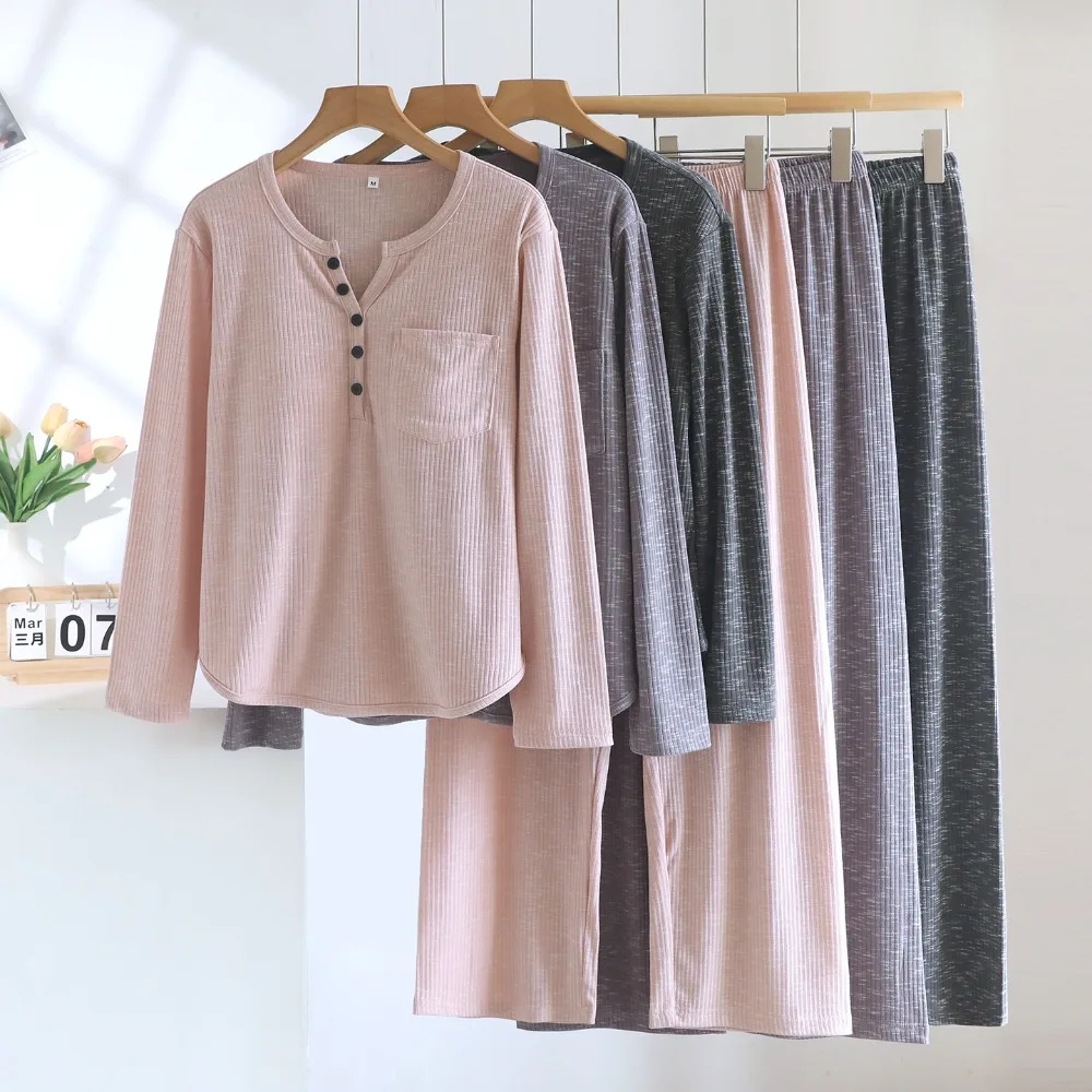

New Chest Pad V-neck Sleepwear Pajamas Woman Nightwear 2026 Spring Autumn Two-piece Home Set Female Long Sleeve Pyjama Femme