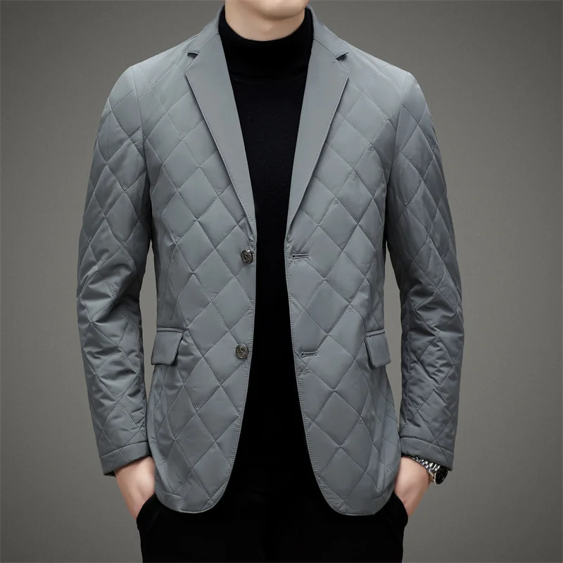 Top Grade Men\'s Suit Collar Single Breasted Business Casual Overcoat Down Jacket 2022 New Arrival Men 90% White Duck Parka