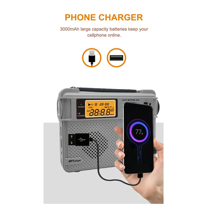 Новый FM-радио, уличный ручной приемник аварийного радиоприемника, 3000 мАч, Bluetooth-динамик, фонарик, поддержка SOS Power Bank TF