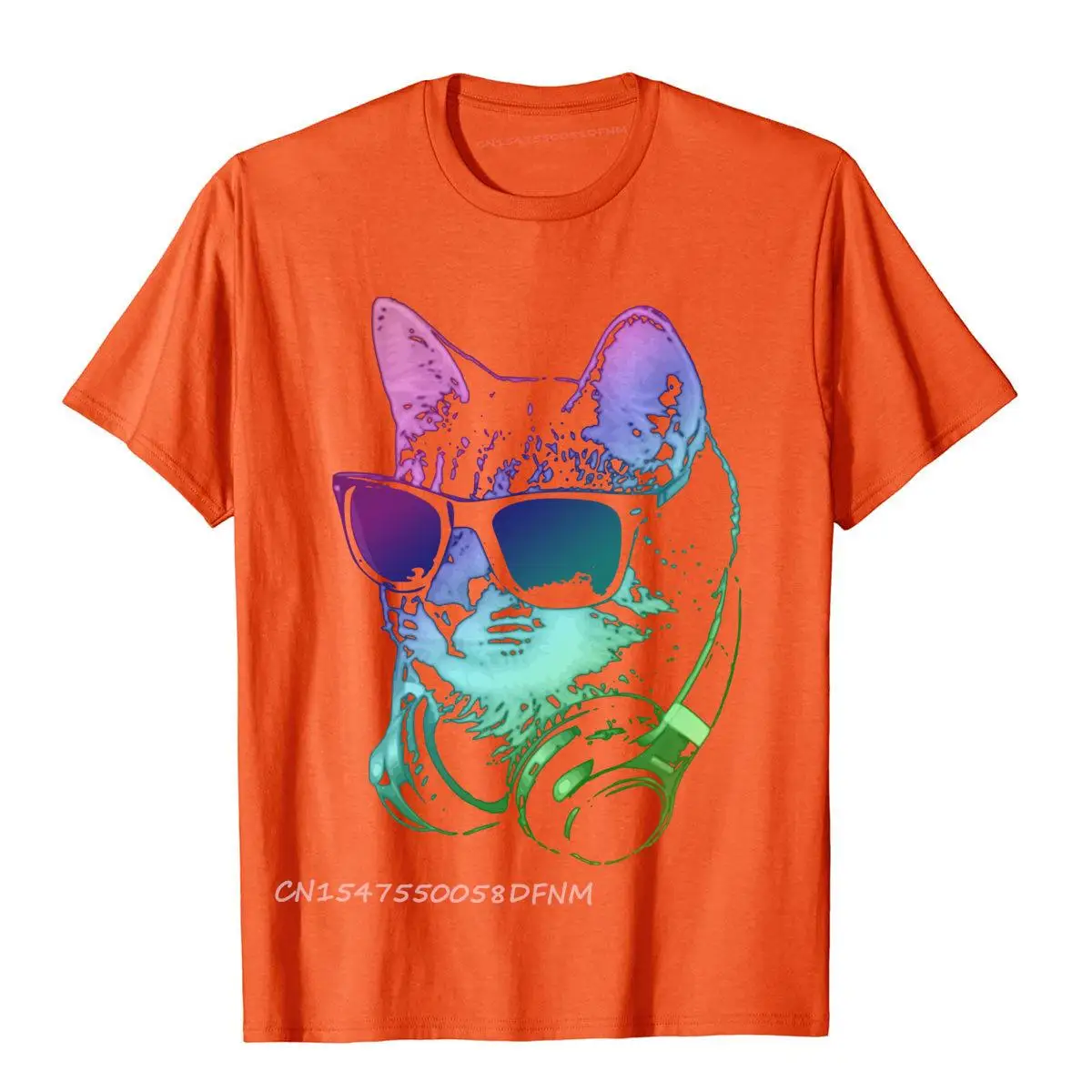 Dj Cat In Neon Lights T Shirts New Design Oversized Premium Cotton Mens Tops Shirts Tight Manga Tshirt