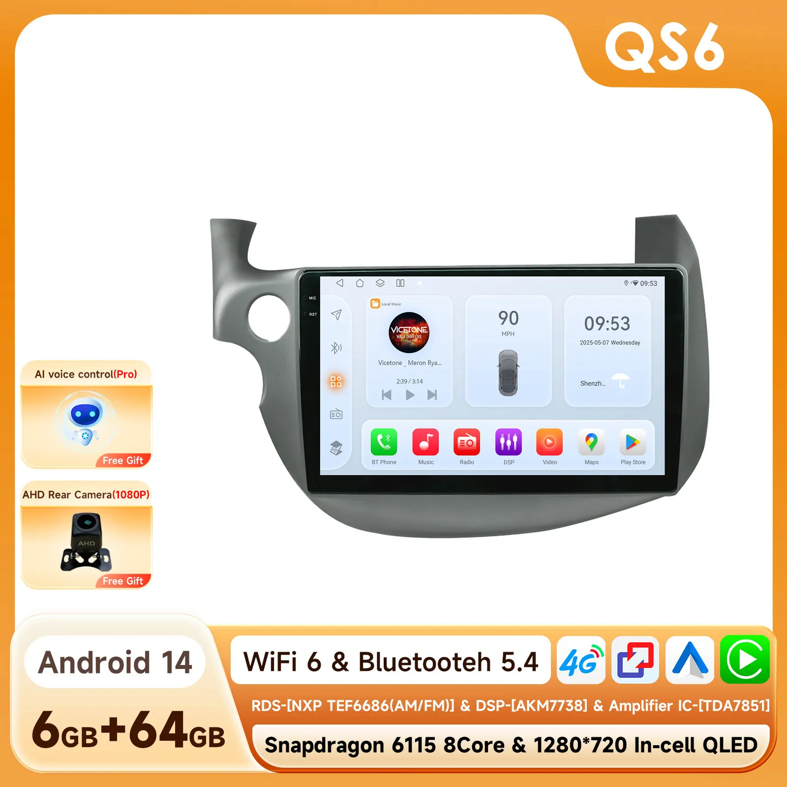 Autoradio voor Honda FIT JAZZ 2007-2014 Intelligente Systemen Autoradio Draadloze Carplay GPS 6115 4G WIFI 2 Din DSP RDS 10.1 inch