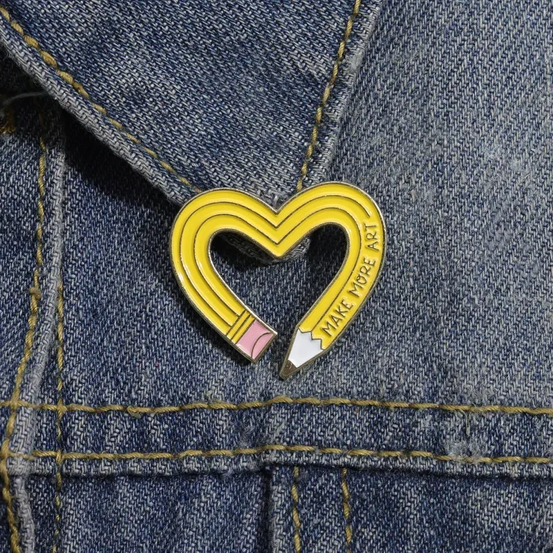 Enamel Pins Cute Pencil Metal Emblem Personalized Yellow Love Pen Shape Emblem Sweet Girl Style Accessory Pin Badge Metal