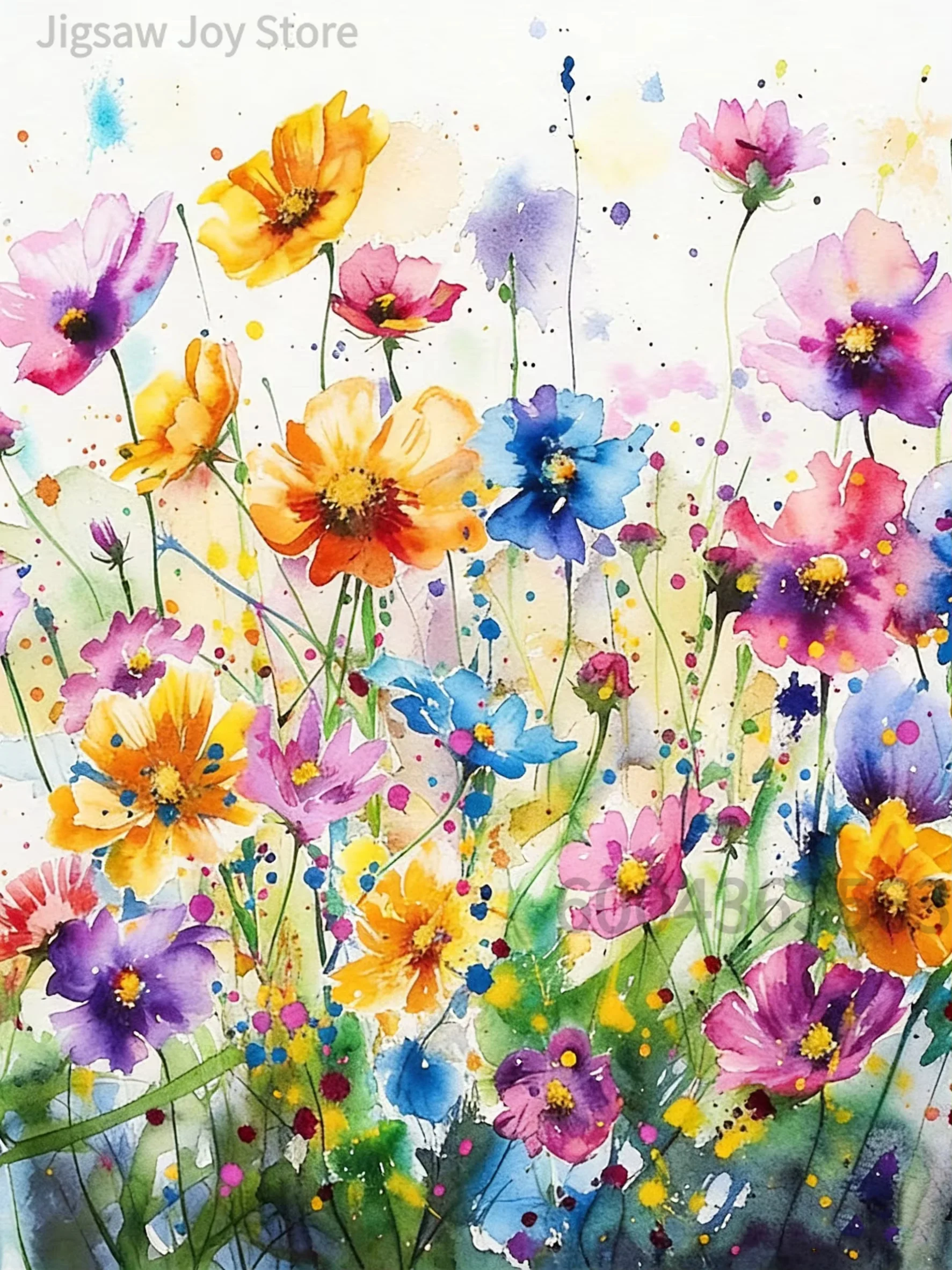 Floral Art Jigsaw Puzzle, Watercolor Wildflowers, Books&Flowers Shop, Vintage Florist Store, Golden Outline Flowers, 500-2000Pcs