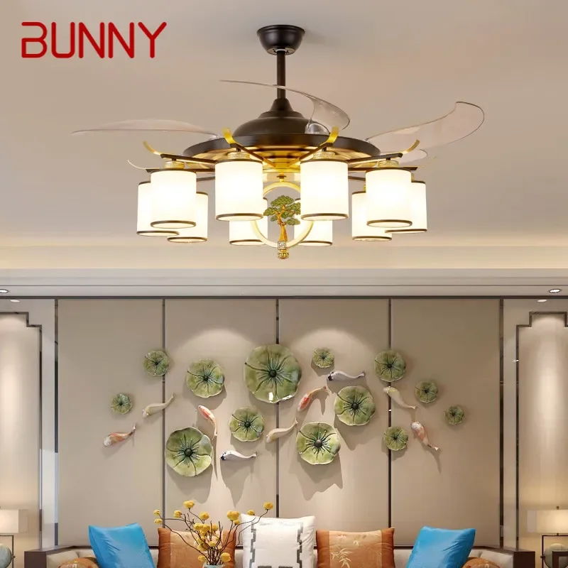 

BUNNY Modern Stealth Fan Light Luxury Living Room Restaurant Bedroom Ceiling Fan Light Remote LED Electric Fan Light