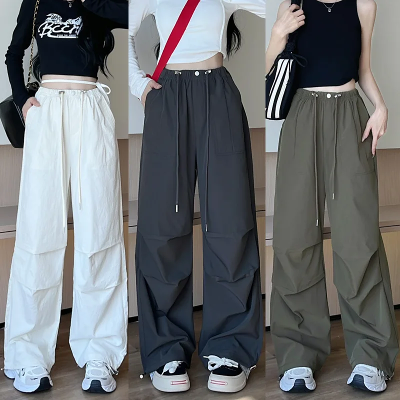 กางเกงขายาวทรงตรงเอวสูงสไตล์อเมริกันสำหรับผู้หญิง ผ้าบางเบา ใส่สบาย เหมาะสำหรับฤดูร้อน กิจกรรมกลางแจ้ง แห้งเร็ว สไตล์ลำลอง