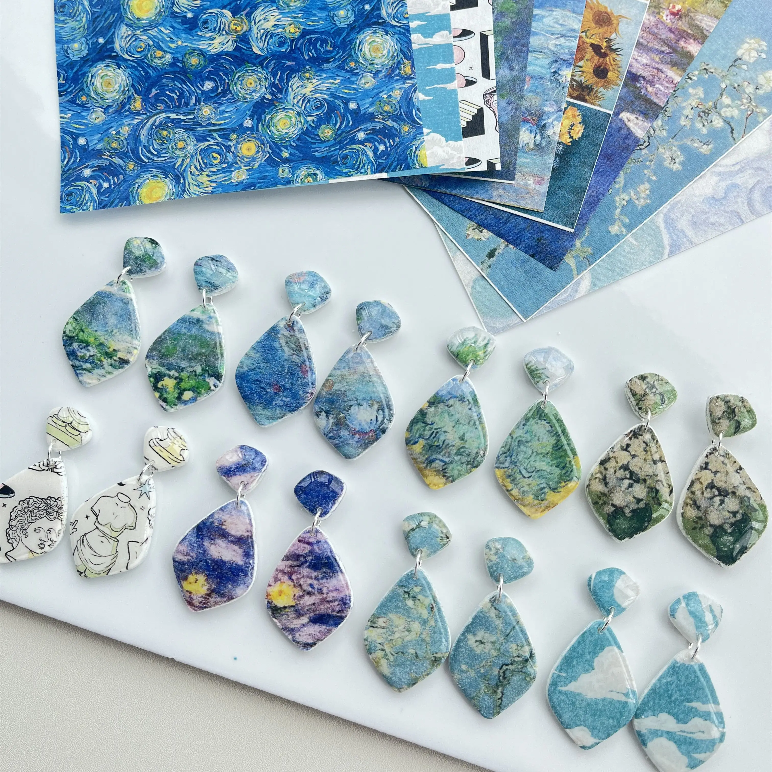Seria Van Gogh Monet Miękka ceramika Specjalny papier do transferu akwareli DIY Kolczyki Biżuteria Kolorowanie Naklejki Narzędzia z gliny polimerowej